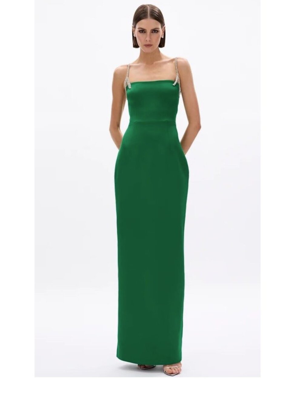 Rachel Gilbert Leora Gown NWOT Emerald Green Satin Wedding Formal Size 8 AU 3 - Picture 3 of 15